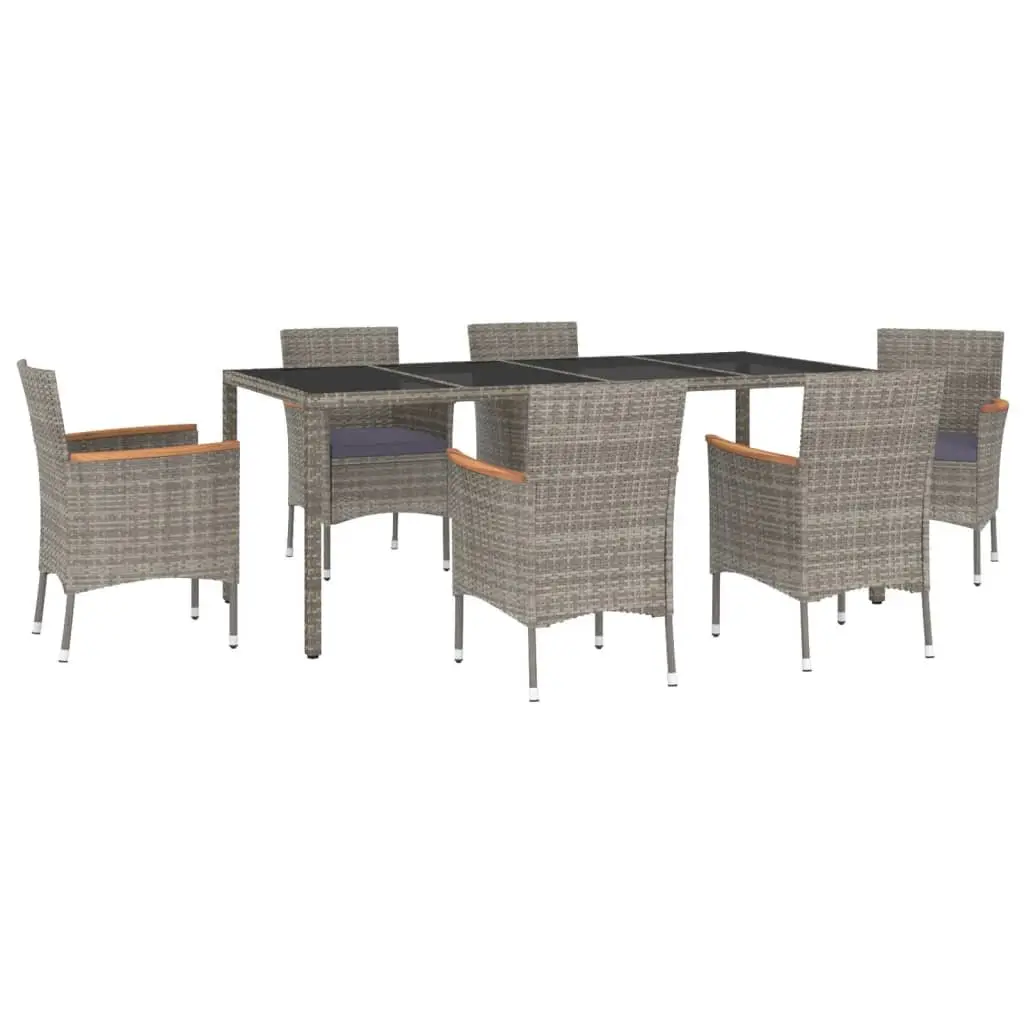 7 Piece Garden Dining Set Outdoor Furniture Grey Poly Rattan Chairs Table