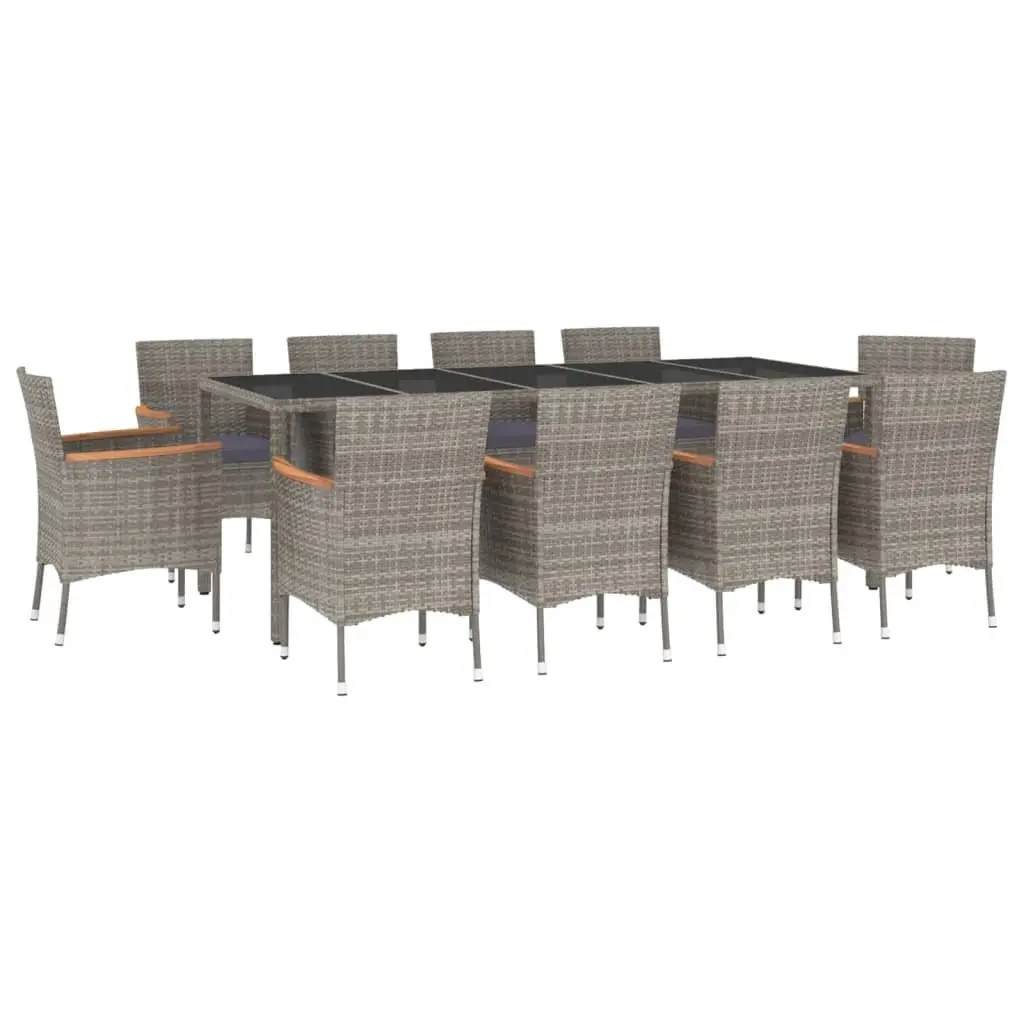 Outdoor Dining Set 11 Piece Grey Poly Rattan Garden Furniture with Cushions