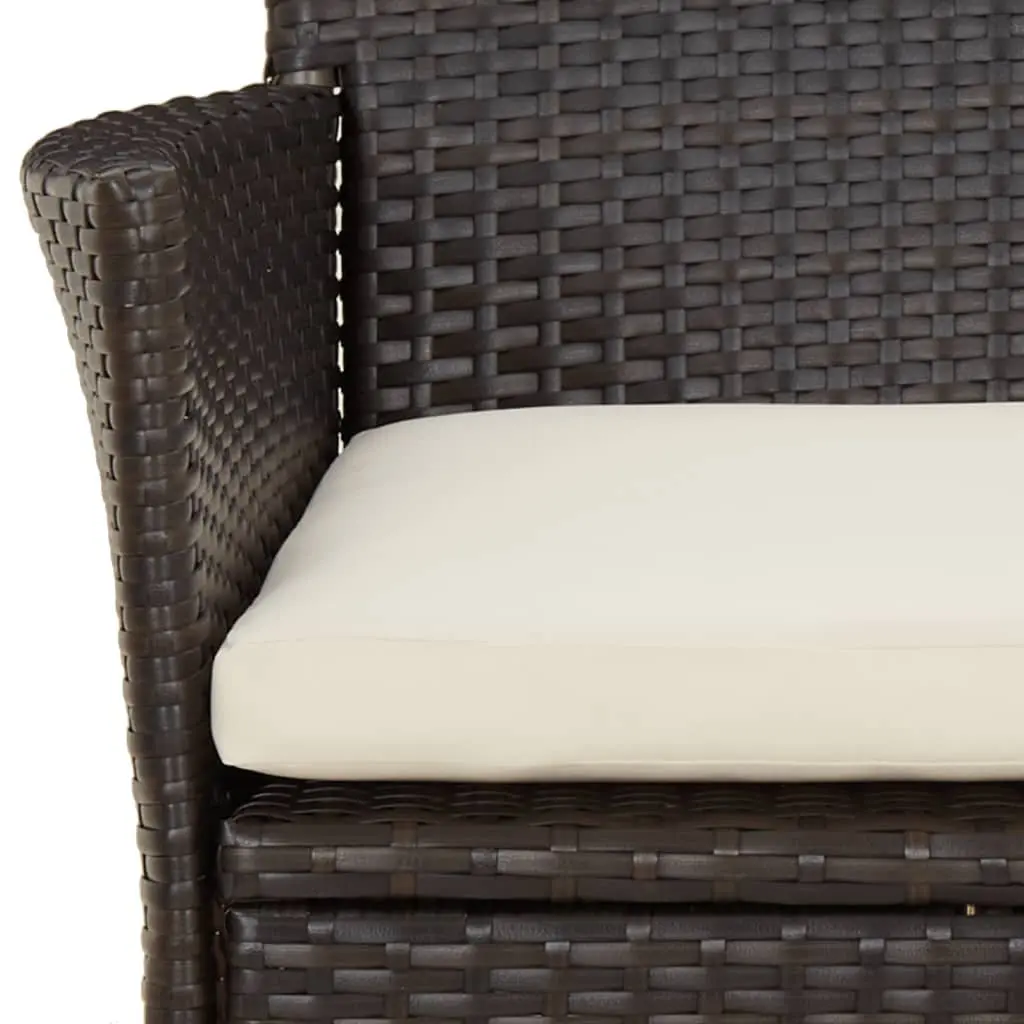 3 Piece Garden Bistro Set Brown Outdoor Furniture Chairs Table with Cushions