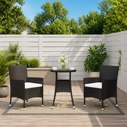 Garden Bistro Set 3 Piece Outdoor Furniture Black Poly Rattan Chairs Table