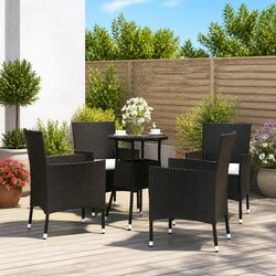5 Piece Garden Bistro Set Black Outdoor Furniture Chairs Table with Cushions