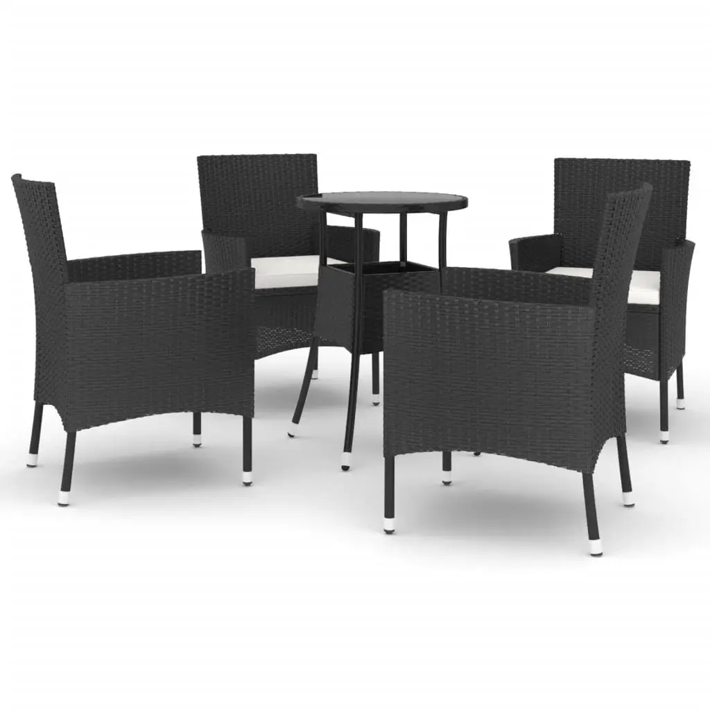 5 Piece Garden Bistro Set Black PE Rattan Outdoor Furniture with Cushions