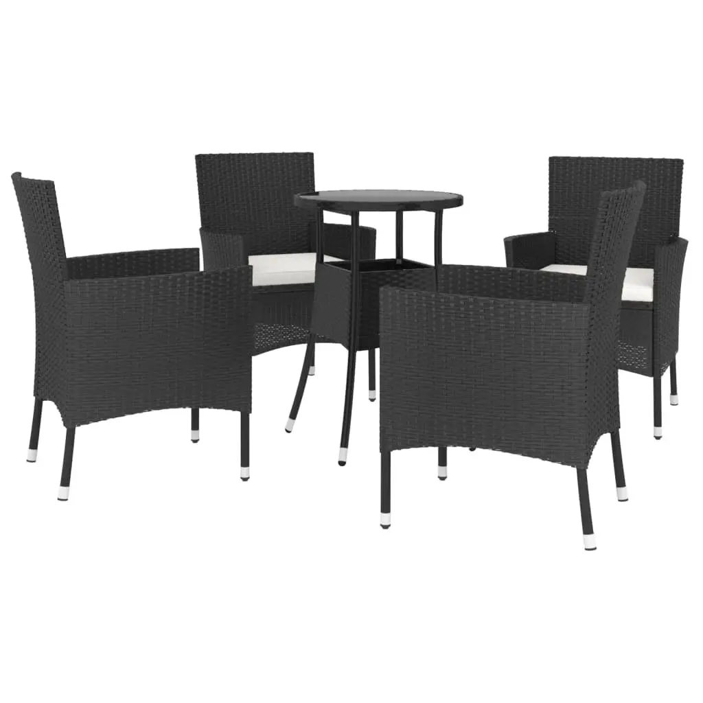 5 Piece Garden Bistro Set Black PE Rattan Outdoor Furniture with Cushions