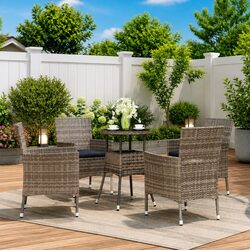 Garden Bistro Set 5 Piece Outdoor Furniture Grey Poly Rattan Cushions Chairs