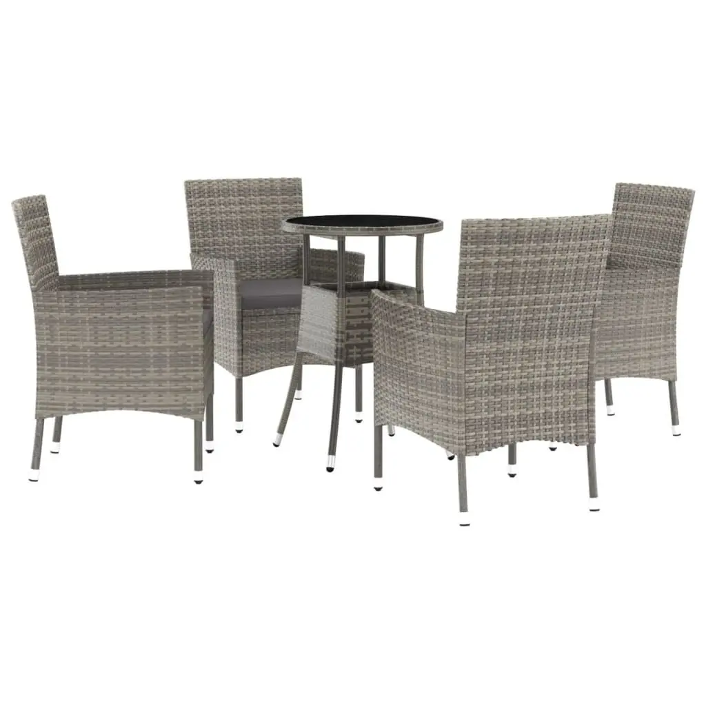 Garden Bistro Set 5 Piece Outdoor Furniture Grey Poly Rattan Cushions Chairs