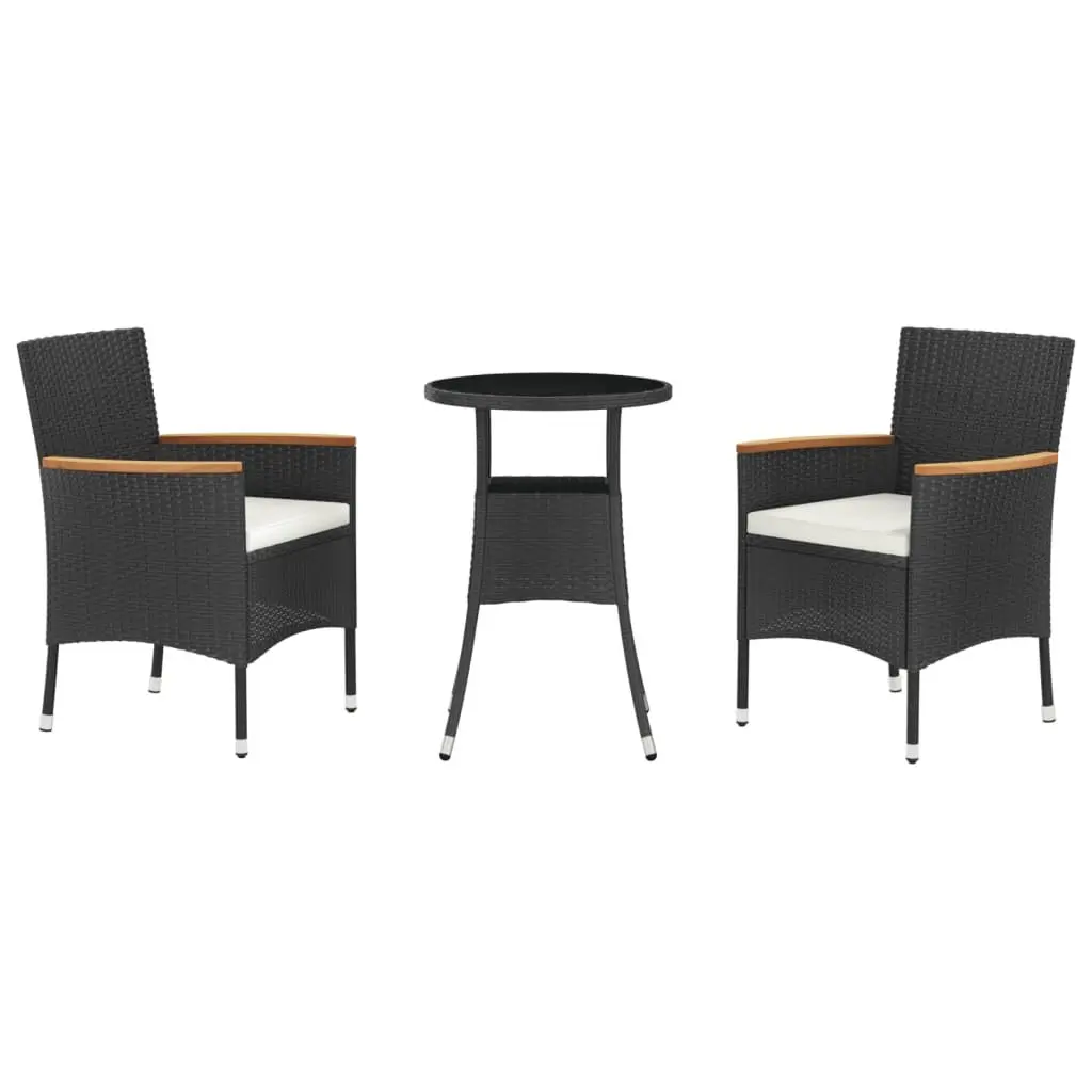3 Piece Garden Bistro Set Outdoor Furniture with Cushions Black Poly Rattan