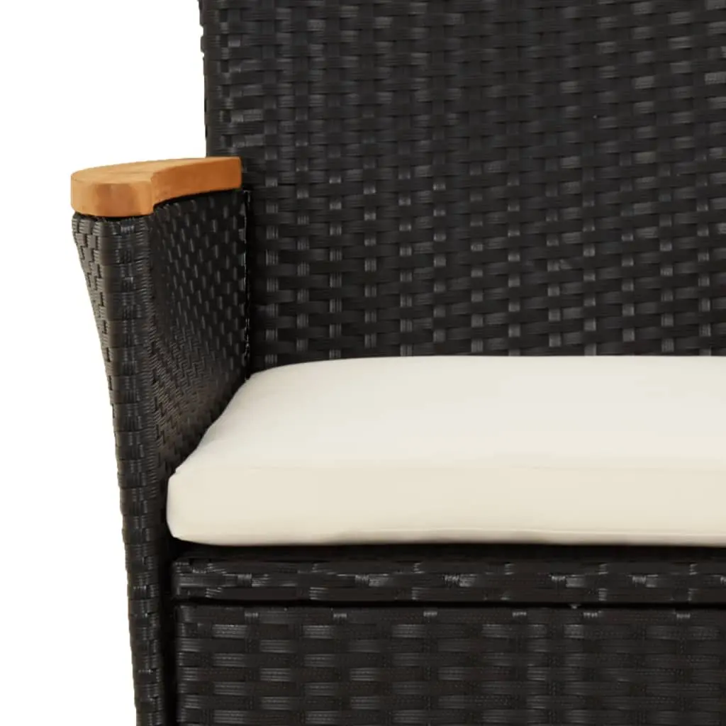 3 Piece Garden Bistro Set Outdoor Furniture with Cushions Black Poly Rattan