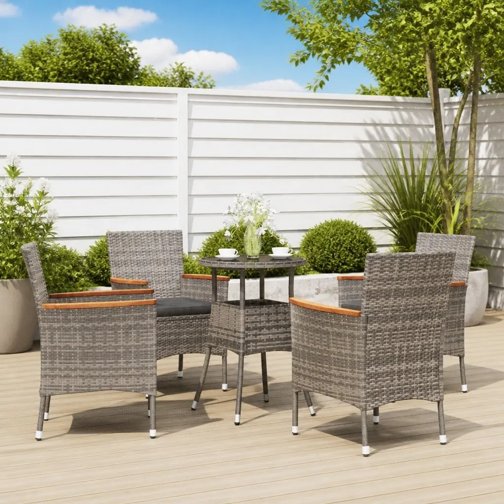 5 Piece Garden Bistro Set with Cushions Grey Outdoor Furniture Poly Rattan