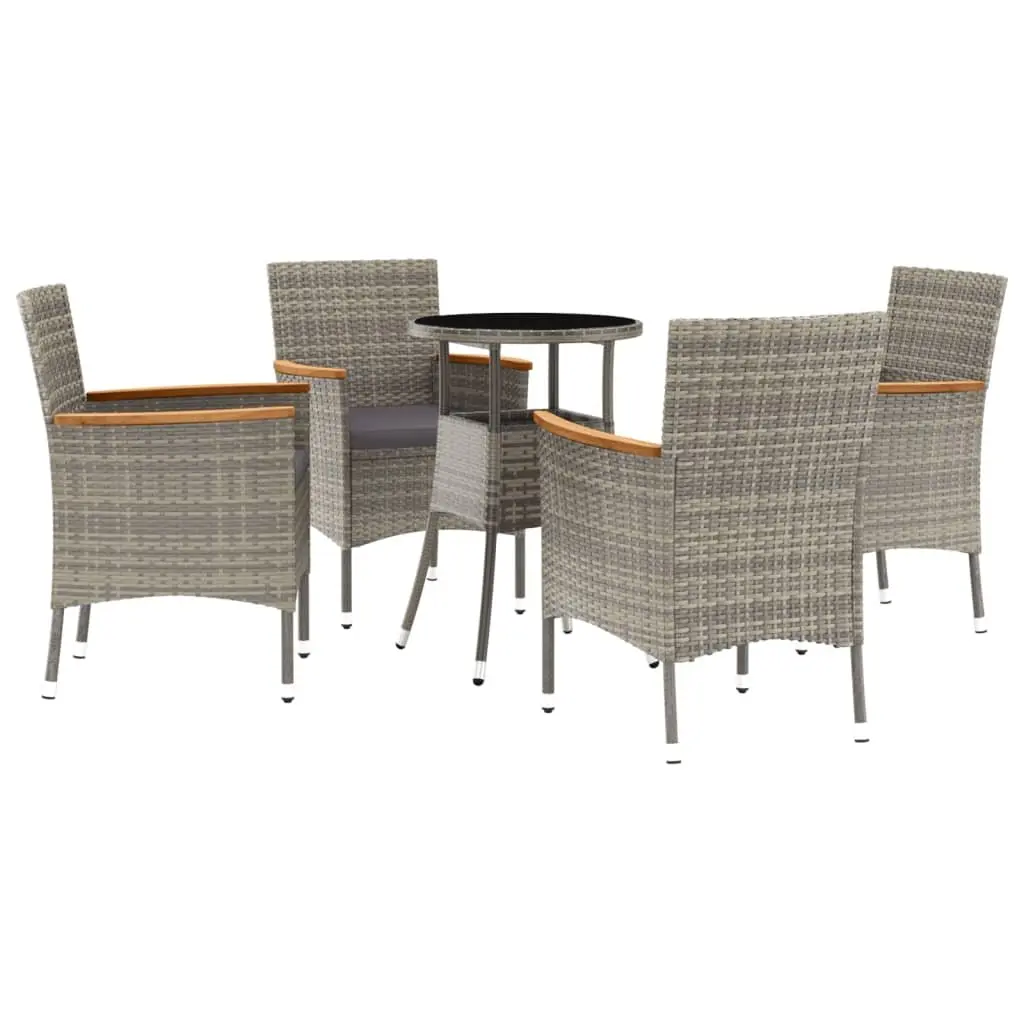 5 Piece Garden Bistro Set with Cushions Grey Outdoor Furniture Poly Rattan
