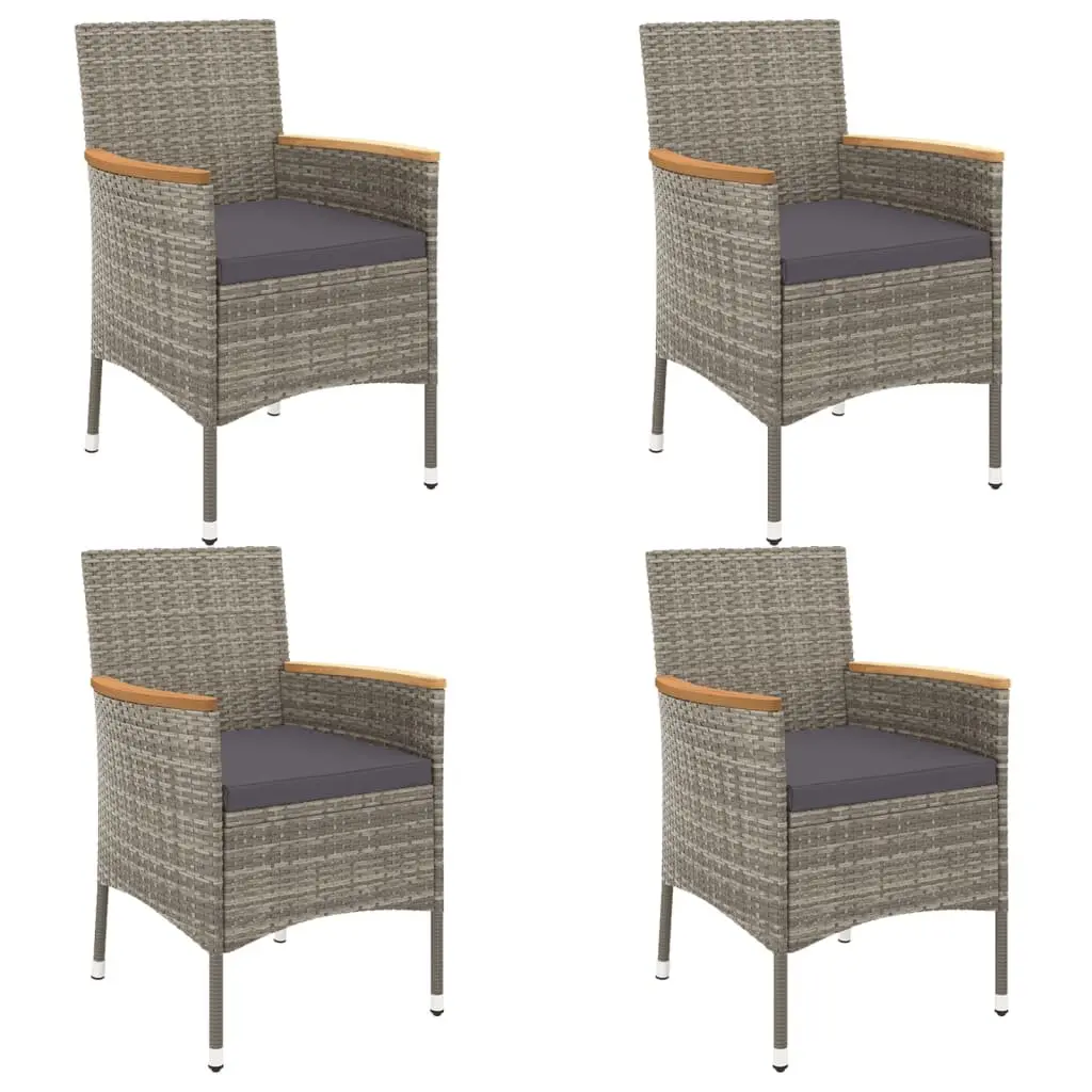 5 Piece Garden Bistro Set with Cushions Grey Outdoor Furniture Poly Rattan