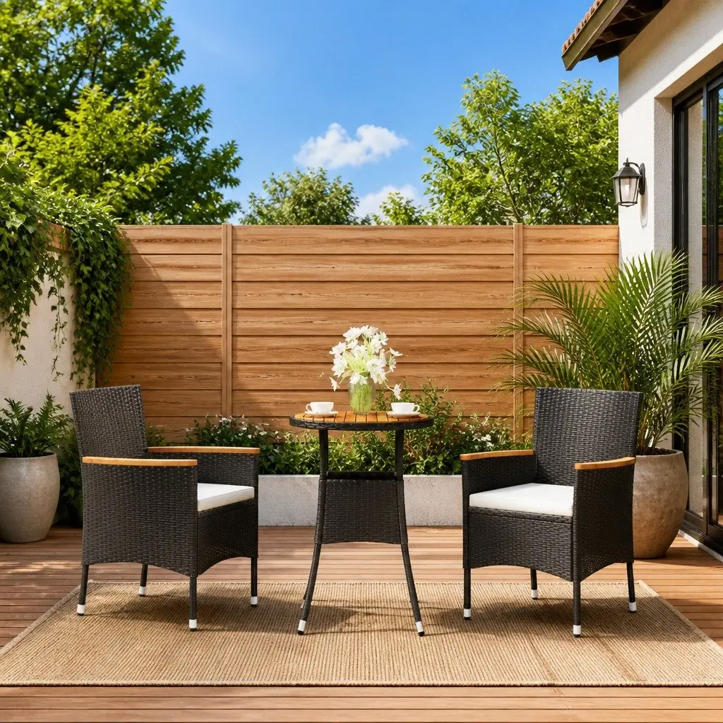 Garden Bistro Set 3 Piece Outdoor Furniture Black Poly Rattan with Cushions