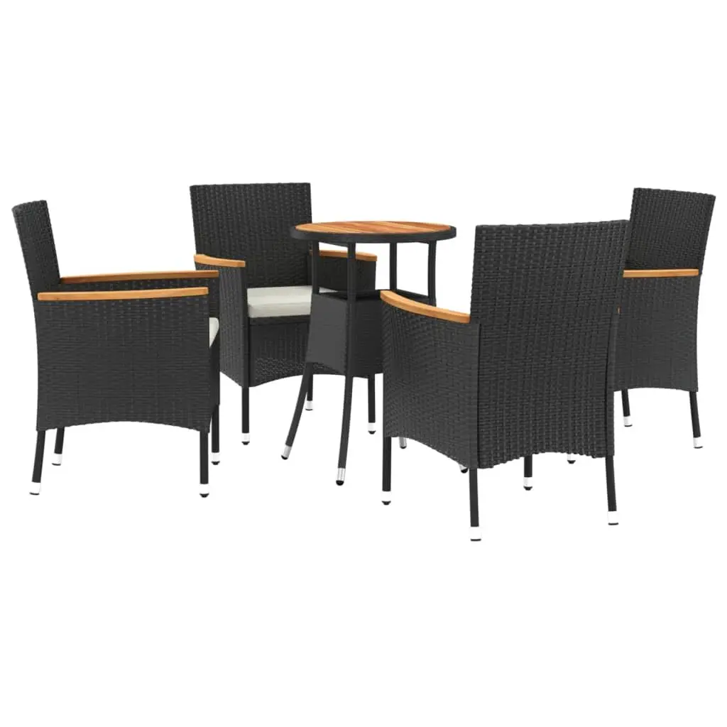 Garden Bistro Set 5 Piece Outdoor Furniture Black Poly Rattan Chairs Table
