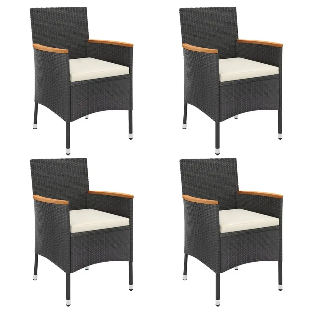Garden Bistro Set 5 Piece Outdoor Furniture Black Poly Rattan Chairs Table