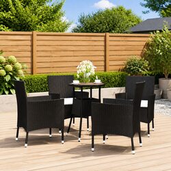 5 Piece Garden Bistro Set Black Poly Rattan Outdoor Furniture with Cushions