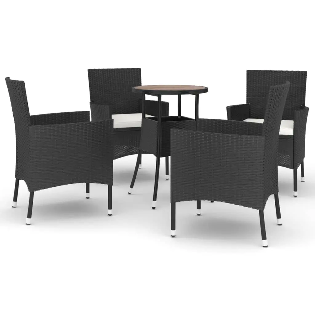 5 Piece Garden Bistro Set Black Poly Rattan Outdoor Furniture with Cushions