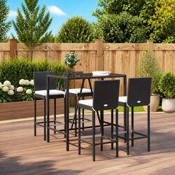 Outdoor Bar Set 5 Piece Black Poly Rattan with Cushions Patio Furniture