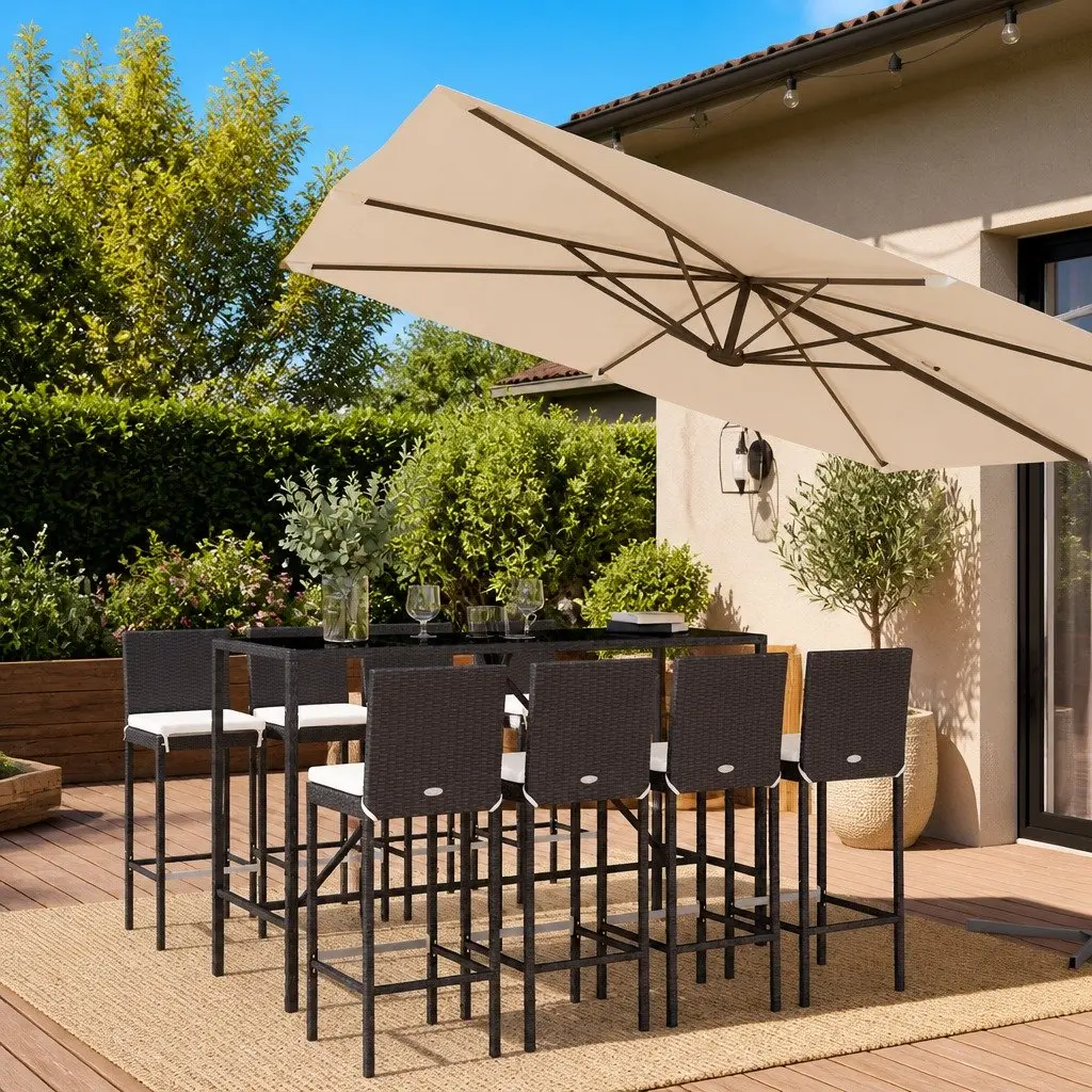 Outdoor Bar Set 9 Piece with Cushions Black Poly Rattan Patio Furniture