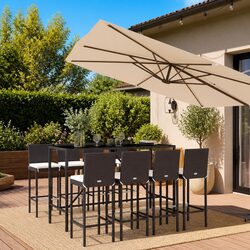 Outdoor Bar Set 9 Piece with Cushions Black Poly Rattan Patio Furniture