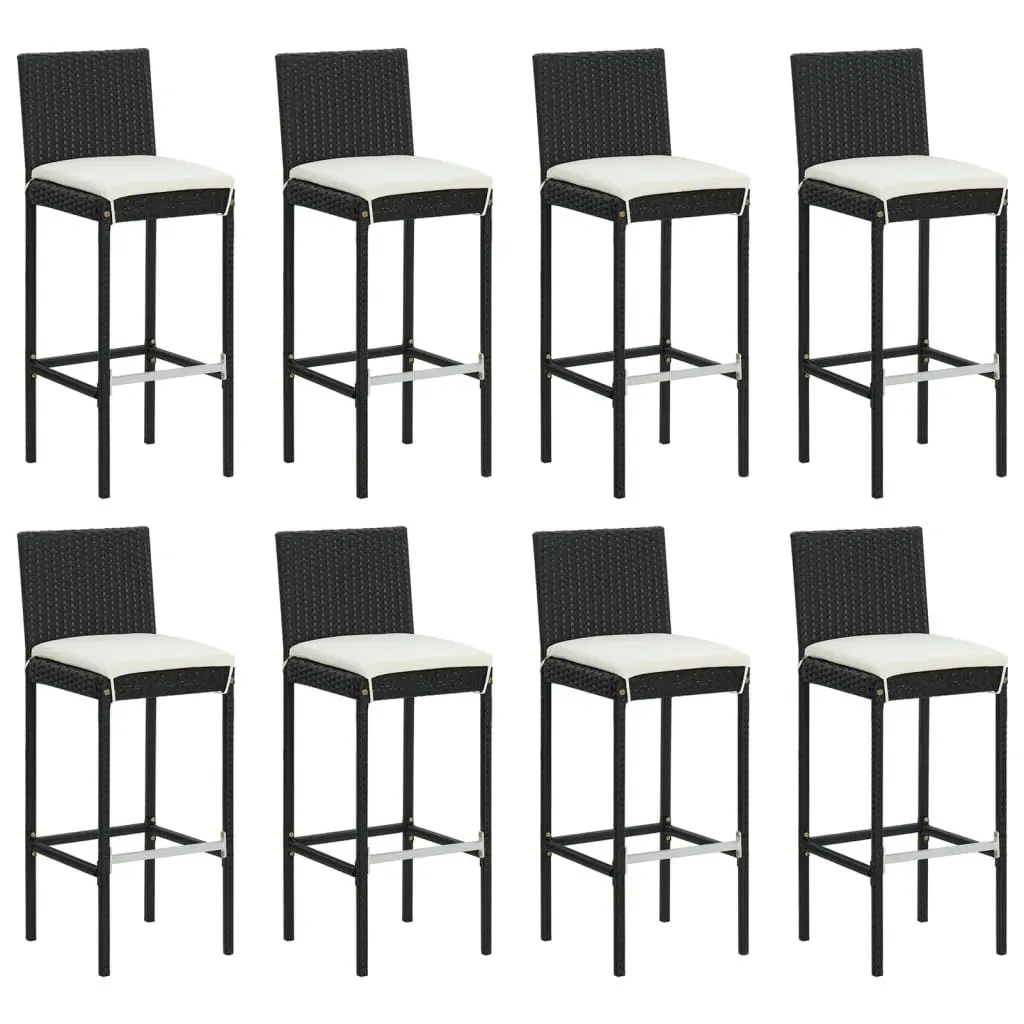 Outdoor Bar Set 9 Piece with Cushions Black Poly Rattan Patio Furniture