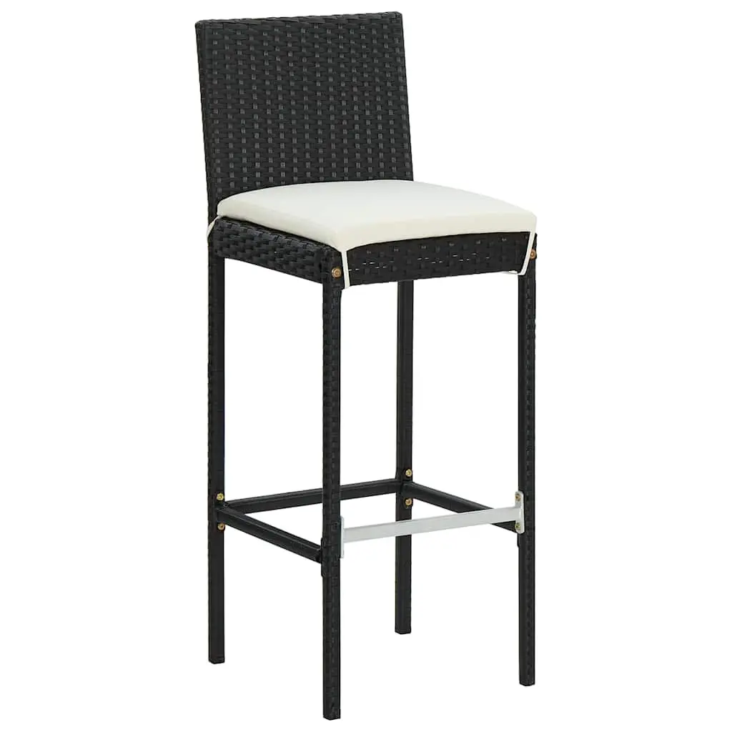 Outdoor Bar Set 9 Piece with Cushions Black Poly Rattan Patio Furniture