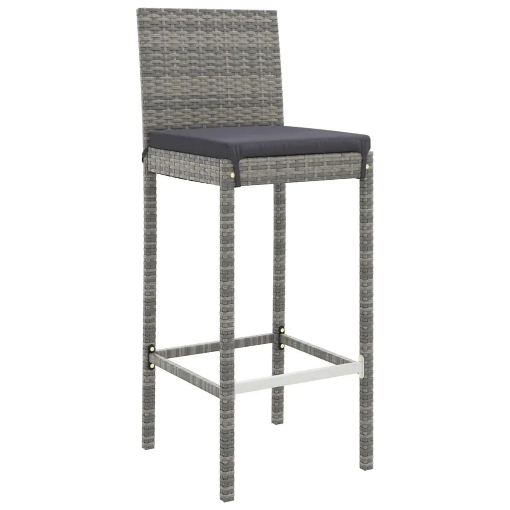 Outdoor Bar Set 9 Piece Grey Poly Rattan Garden Patio Furniture with Cushions