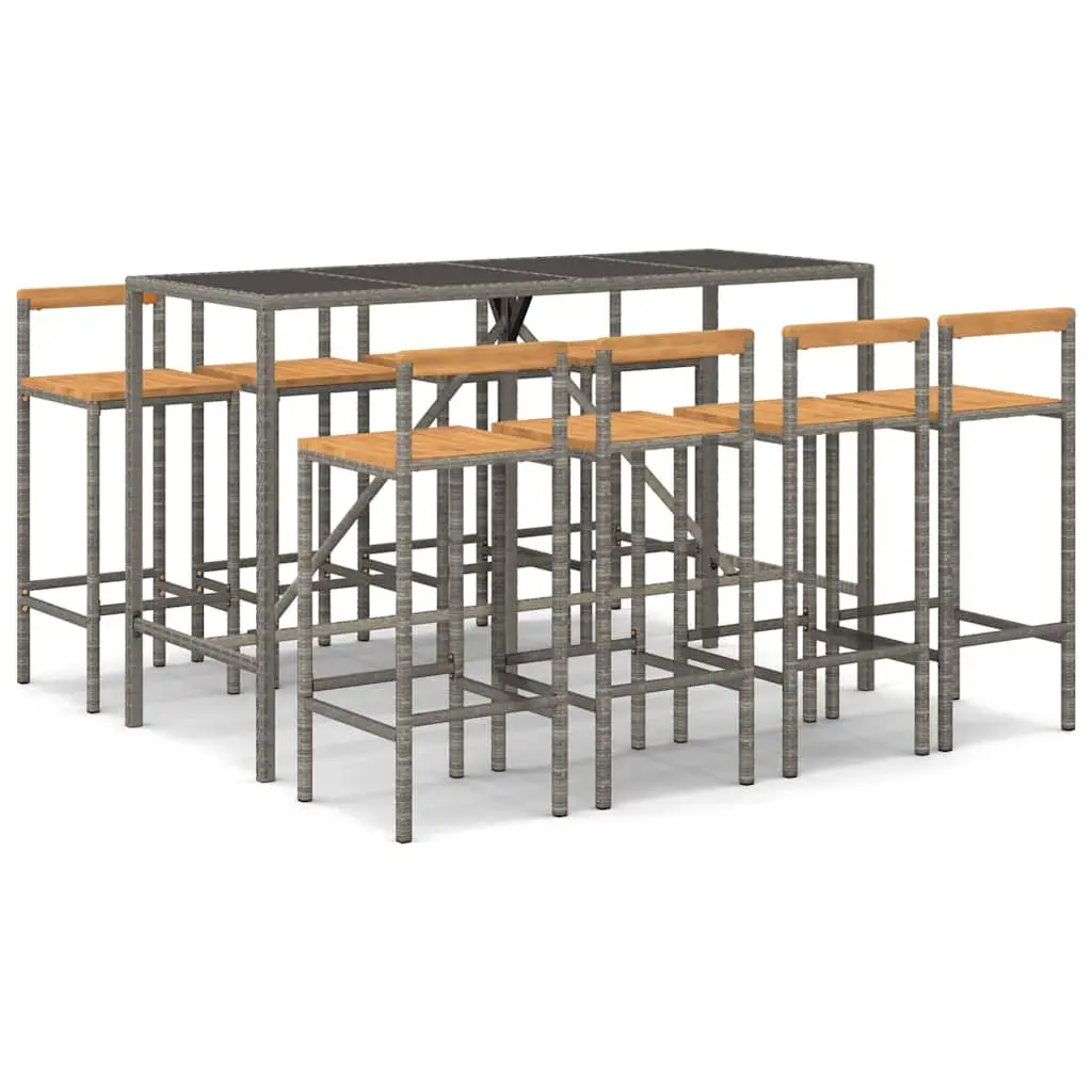 Garden Bar Set 9 Piece Grey Outdoor Furniture Patio Rattan Chair Table Set