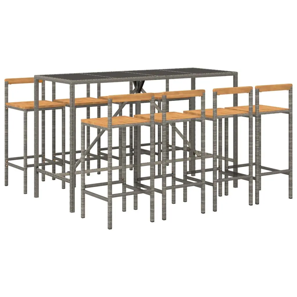 Garden Bar Set 9 Piece Grey Outdoor Furniture Patio Rattan Chair Table Set