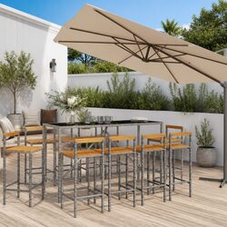 Garden Bar Set 11 Piece Outdoor Furniture Grey Poly Rattan Patio Seating