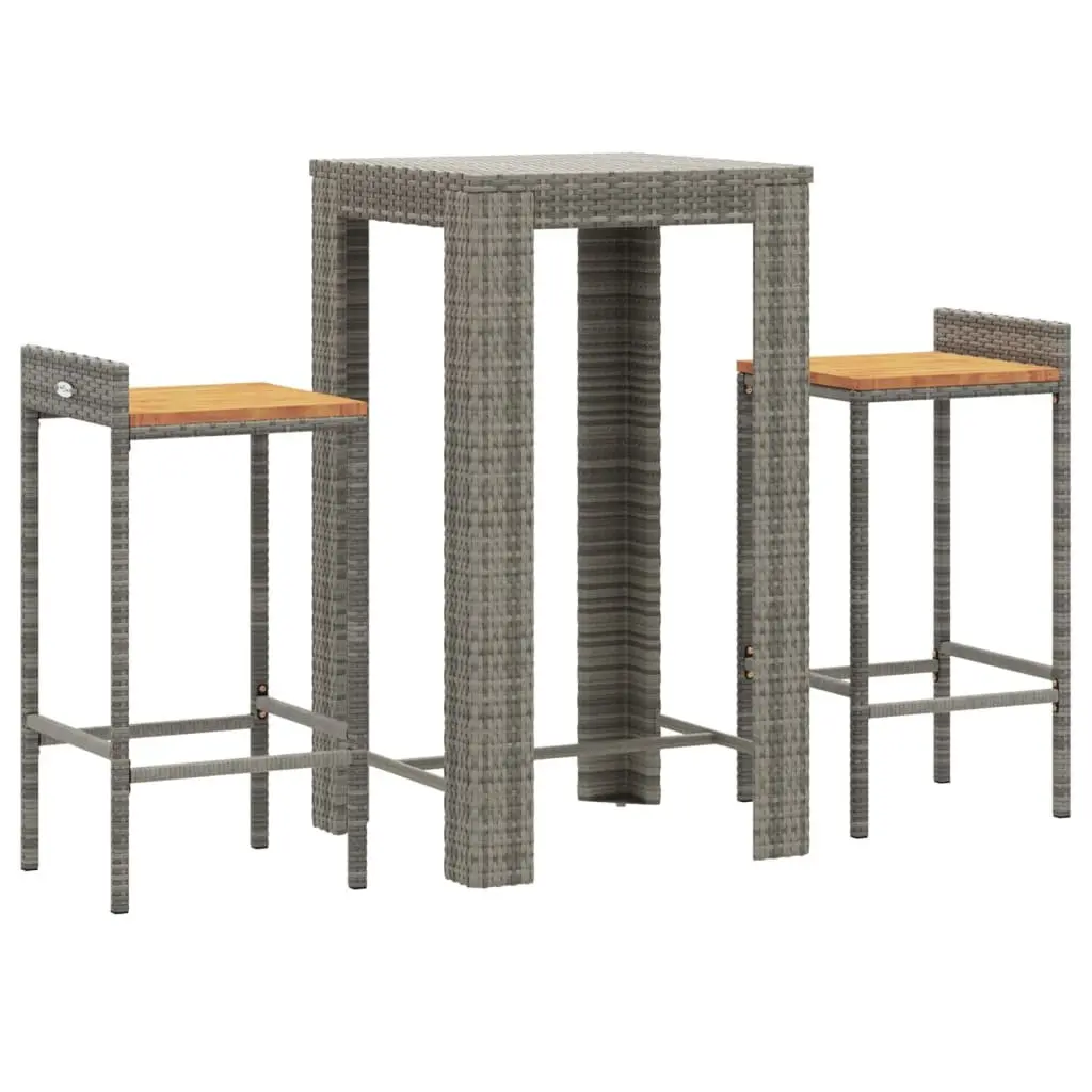 Garden Bar Set 3 Piece Grey PE Rattan Stool Table Outdoor Furniture
