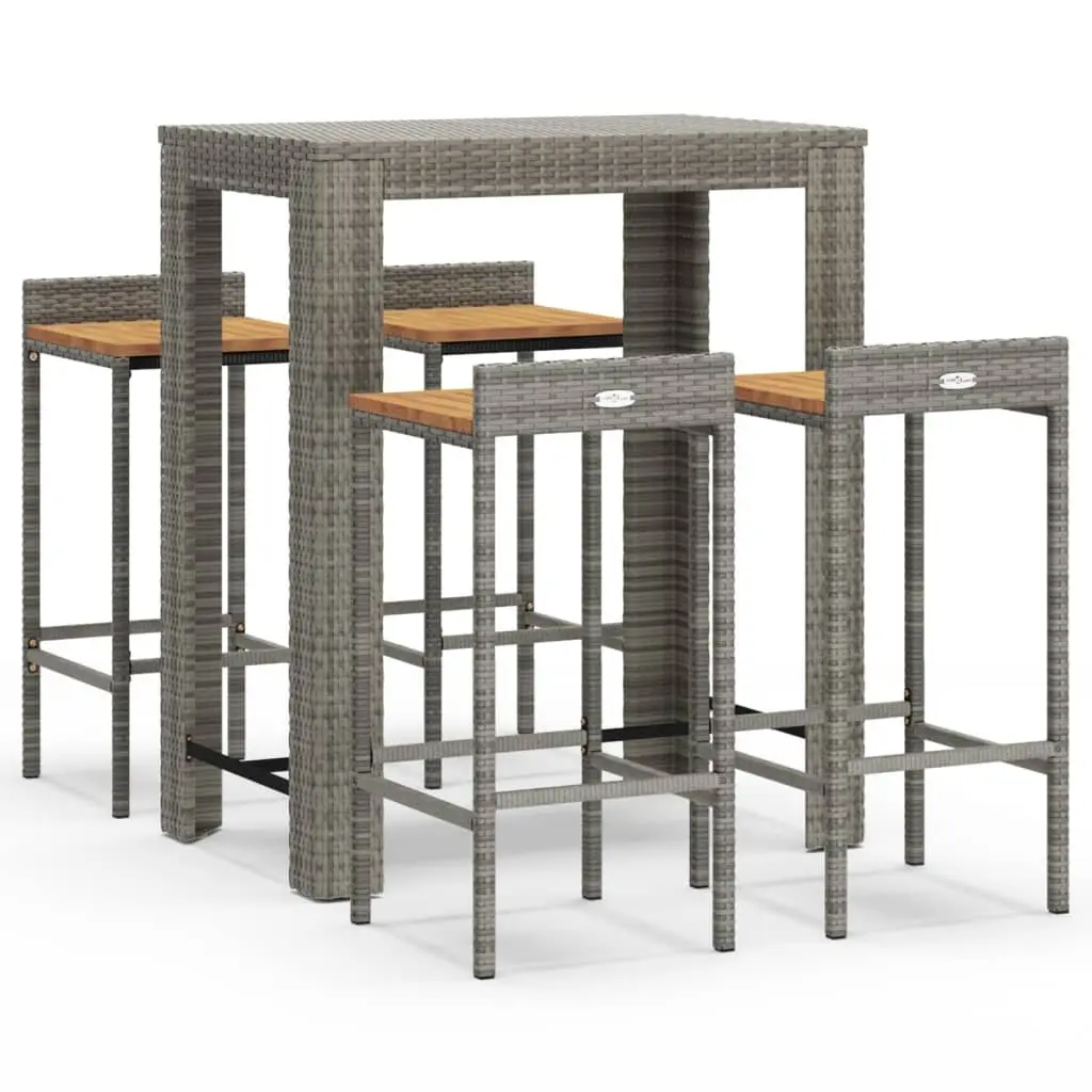 Garden Bar Set 5 Piece Outdoor Furniture Grey Poly Rattan Wood Patio Dining