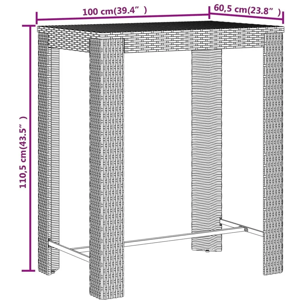 Garden Bar Set 5 Piece Outdoor Furniture Grey Poly Rattan Wood Patio Dining