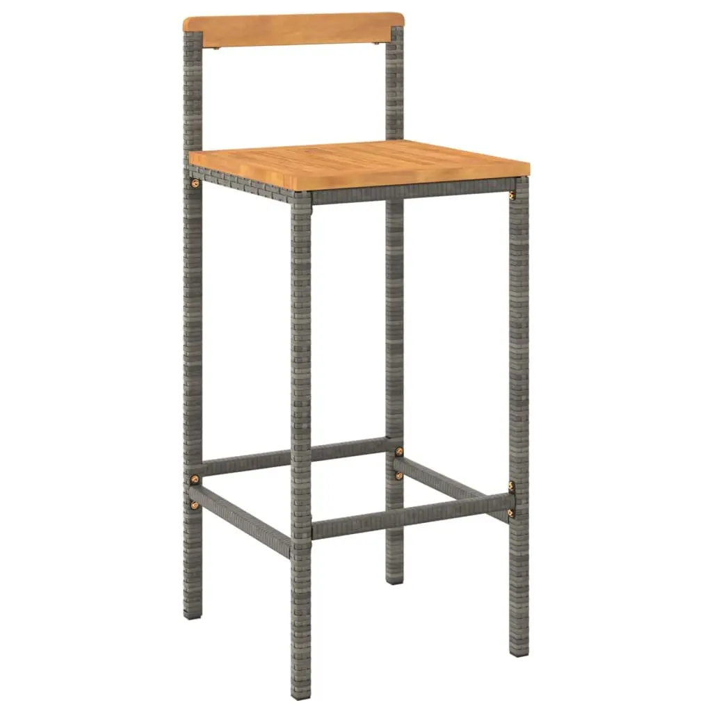 Garden Bar Set 3 Piece Grey Poly Rattan Wooden Seat Outdoor Furniture