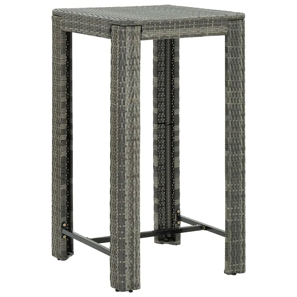 Garden Bar Set 3 Piece Grey Poly Rattan Wooden Seat Outdoor Furniture
