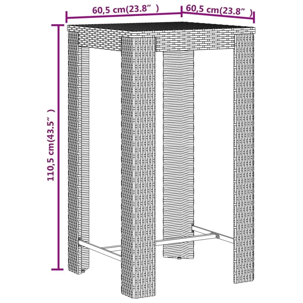 Garden Bar Set 3 Piece Grey Poly Rattan Wooden Seat Outdoor Furniture