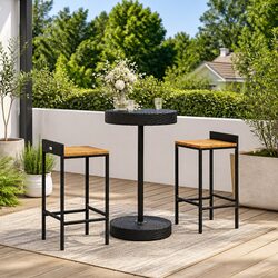 Garden Bar Set 3 Piece Outdoor Patio Furniture Black Poly Rattan Stool Table