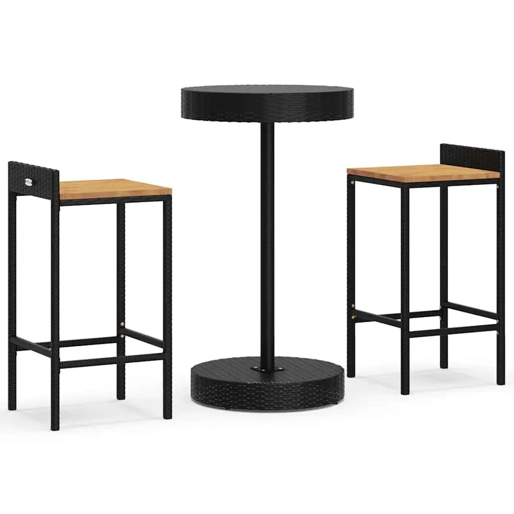 Garden Bar Set 3 Piece Outdoor Patio Furniture Black Poly Rattan Stool Table