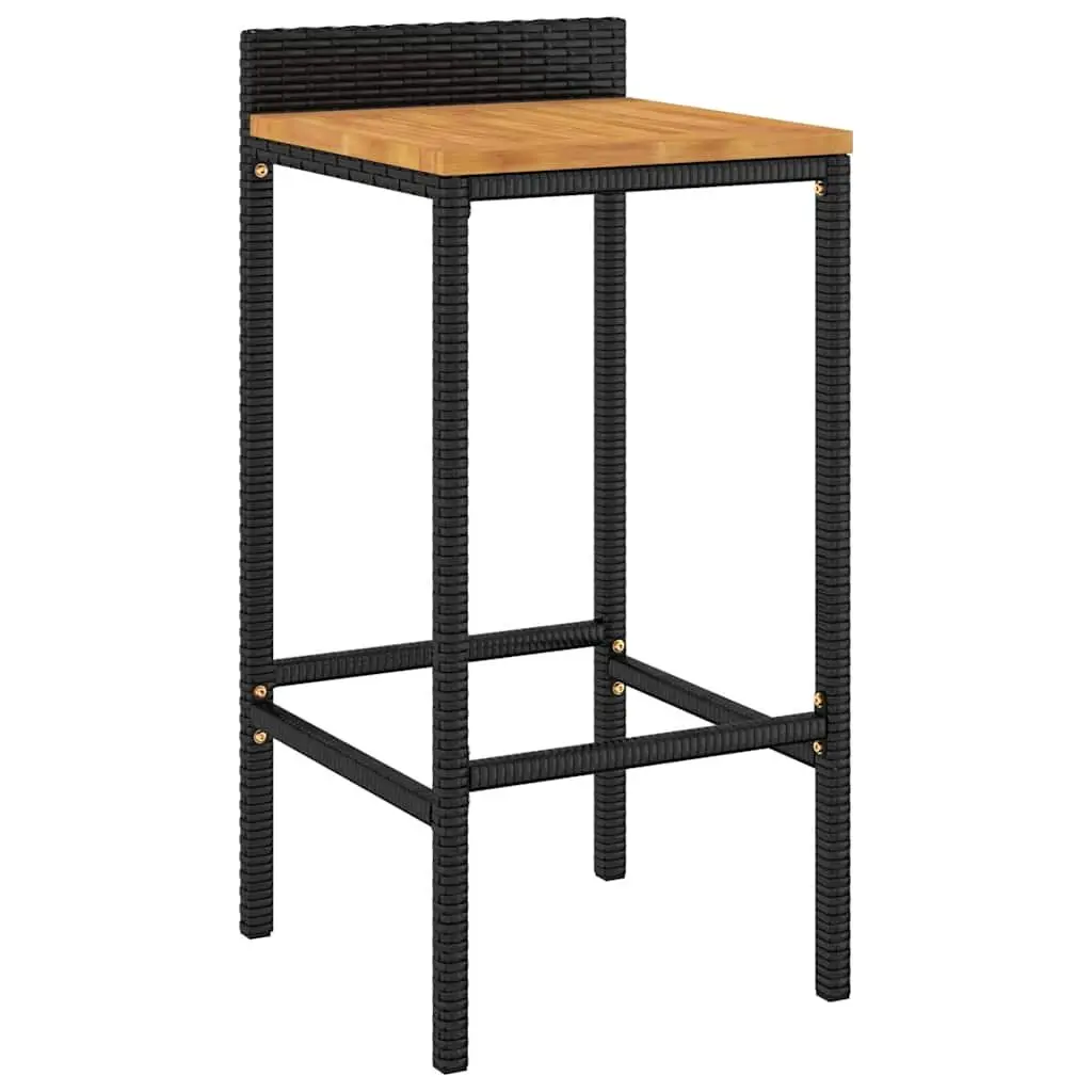 Garden Bar Set 3 Piece Outdoor Patio Furniture Black Poly Rattan Stool Table