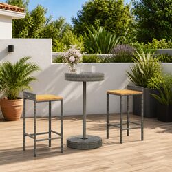 Garden Bar Set 3 Piece Grey Outdoor Furniture Patio Rattan Stool Table Combo