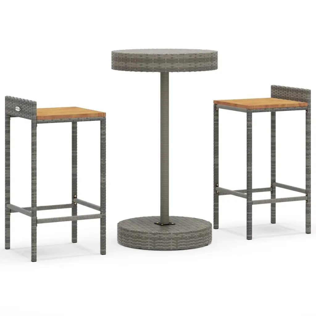 Garden Bar Set 3 Piece Grey Outdoor Furniture Patio Rattan Stool Table Combo