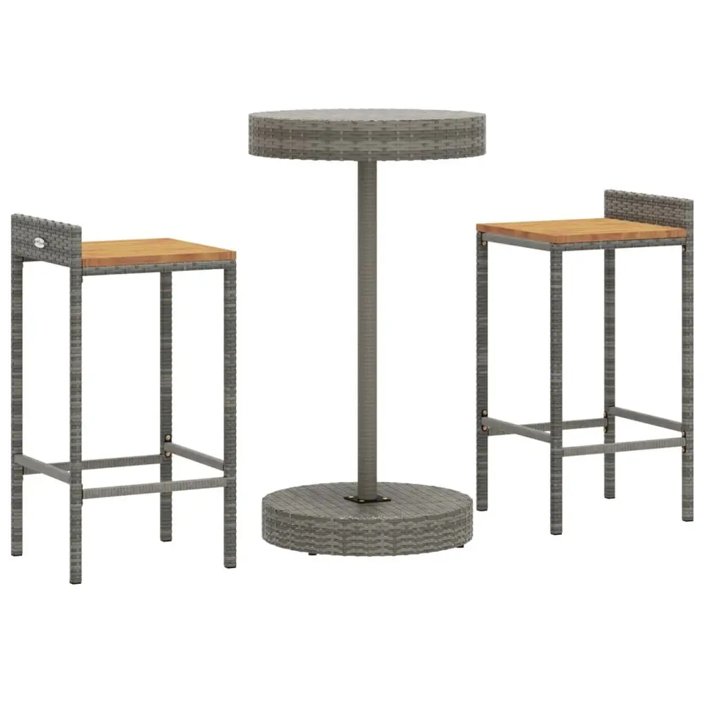 Garden Bar Set 3 Piece Grey Outdoor Furniture Patio Rattan Stool Table Combo