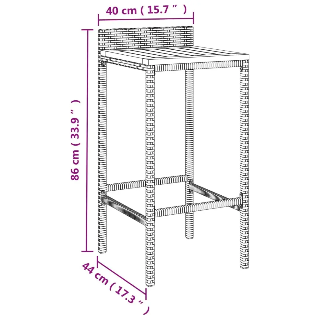 Garden Bar Set 3 Piece Grey Outdoor Furniture Patio Rattan Stool Table Combo