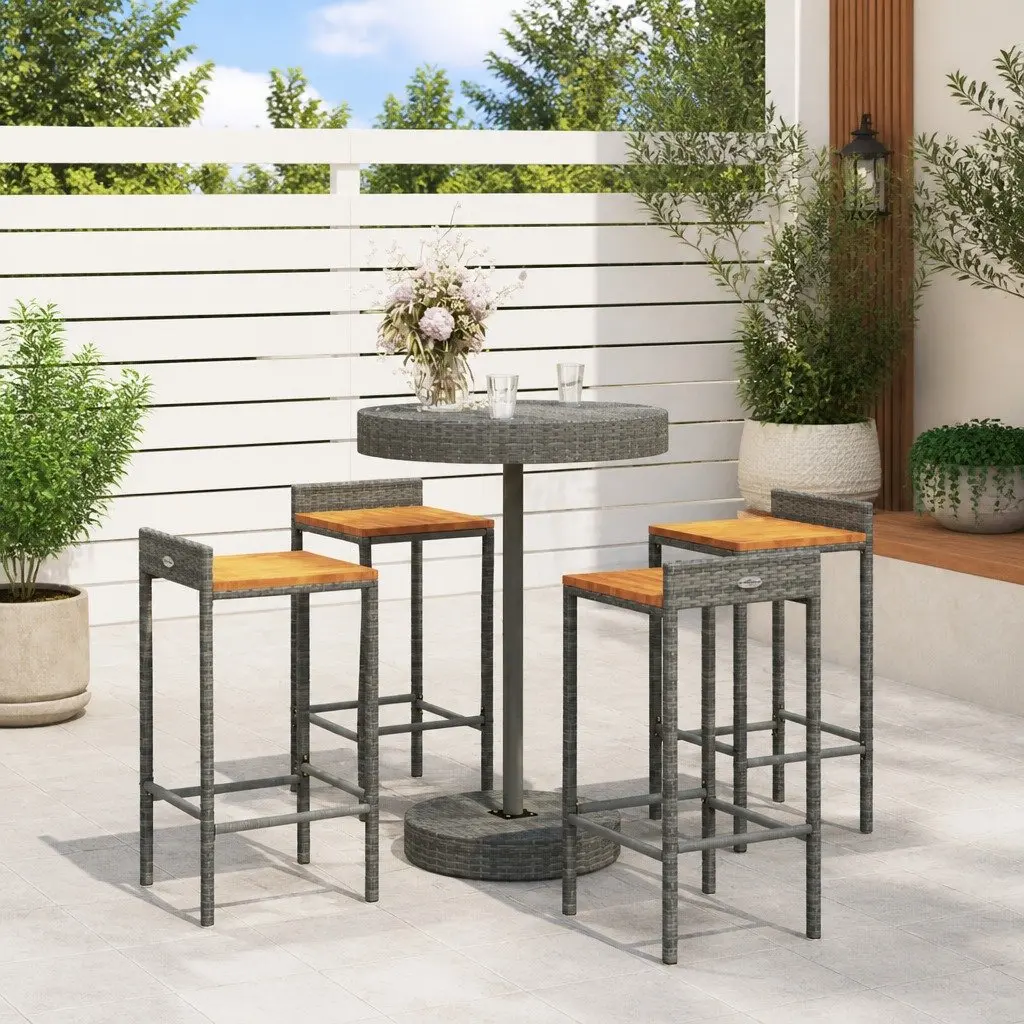 Garden Bar Set 5 Piece Outdoor Patio Furniture Grey Poly Rattan Wood Stool Table