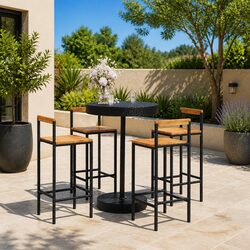 Garden Bar Set 5 Piece Outdoor Furniture Black Poly Rattan Patio Stool Table