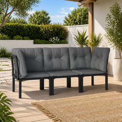 Garden Lounge Set 3 Piece Outdoor Furniture Poly Rattan Black Grey Patio