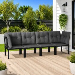 4 Piece Outdoor Garden Lounge Set Black Grey Poly Rattan Patio Furniture