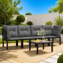 Garden Lounge Set 5 Piece Outdoor Furniture Black Grey Poly Rattan Patio Seating