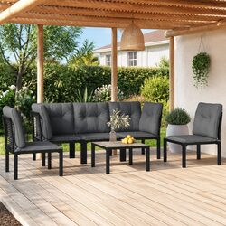 Garden Lounge Set 6 Piece Outdoor Furniture Patio Seating Black Grey Rattan
