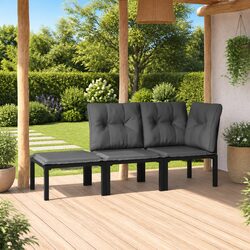 Garden Lounge Set 3 Piece Outdoor Furniture Black Grey Poly Rattan Patio Sofa