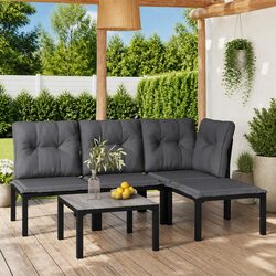 5 Piece Outdoor Garden Lounge Set Black Grey Poly Rattan Furniture Patio Sofa