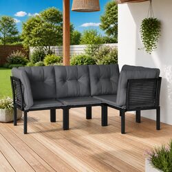 4 Piece Garden Lounge Set Black Grey Outdoor Furniture Poly Rattan Patio Sofa